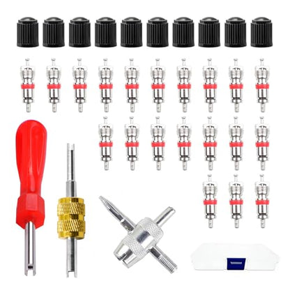 33PCS Tire Repair Tools, Spool Removal and Installation Kit, Zinc Alloy American Valve Stem Core Repair Kit, Replacement Tire Valve Stem Core Part, for Most Cars, Trucks
