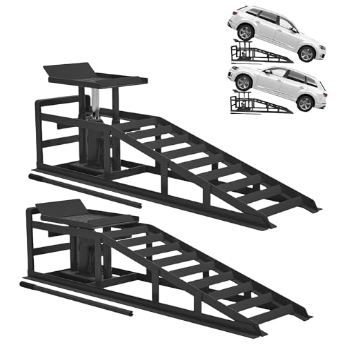 5 Ton Hydraulic Car Ramps (2-Pack), 11000 lbs Capacity Low Profile Vehicle Lift Ramps with Adjustable Height, Heavy Duty Steel Service Ramps for Cars, Trucks, Trailers, Garage (Black)