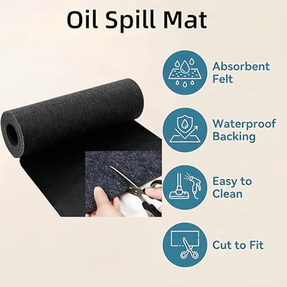 Oil Spill Mat 60" x 72", Absorbent Garage Floor Mat for Under Car, Waterproof Oil Pad, Reusable Washable Durable Maintenance Mat, Protects Garage Driveway Workshop from Spills and Stains, Black