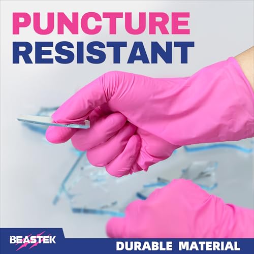Beastek Nitrile Disposable Exam Gloves, 4Mil 100Ct Powder-Free Latex-Free Food-Safe for Cooking Medical Esthetician, Hot Pink - color: Medium (Hot Pink)