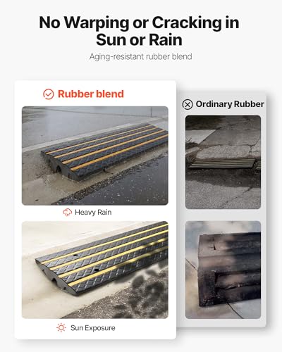 VEVOR Car Driveway Rubber Curb Ramp, 1 Pack 4FT Long Heavy Duty Low Profile Slope Ramps, 2.6’’ Rise, 33069 lbs Load Capacity, Reflective Safety Strips, for Vehicles, RVs, and Wheelchairs - size: 48.8-inch-Long (1 Pack)