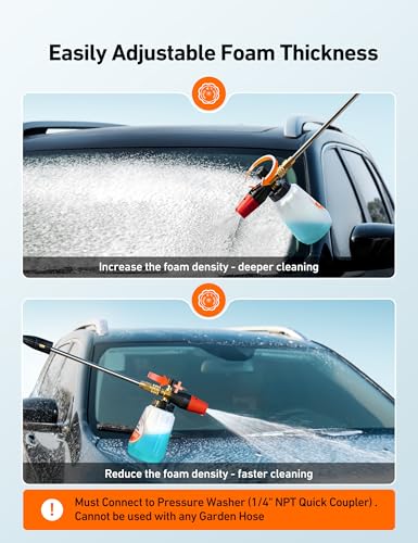AstroAI Foam Cannon, Heavy Duty Durable Car Wash Foam Sprayer for Pressure Washer with 1/4" Quick Connector, Wide Neck Adjustable Snow Foam Lance and Thick Foam, Easy Install for Versatile, 1L Bottle - style: 1 L Bottle, Without 5 Nozzles