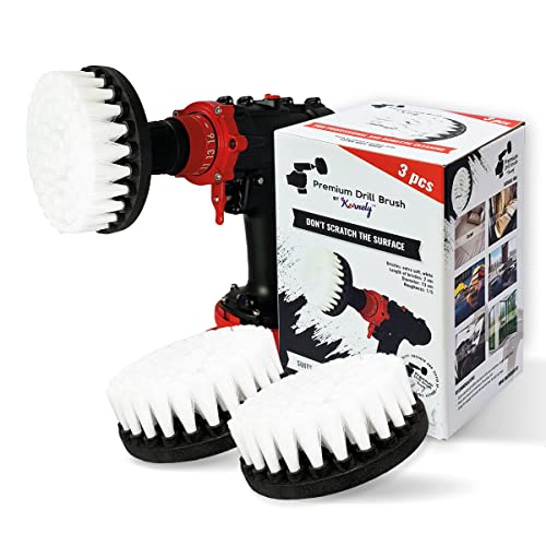 Premium Drill Brush Professional – Extra-Soft 5 in White Set of 3 | Scratch-Free Cleaning Brush for Carpet, Upholstery, Leather Seats, Glass, Furniture and Car Interior - color: White