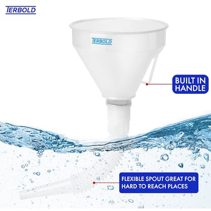 Automotive Flex Funnel with Hose | Wide Mouth Flexible Oil Funnel for Automotive Use - Gas, Transmission Fluid, Car Fuel, Oil Change (White) - color: White