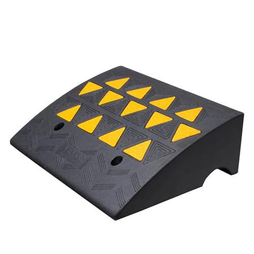 VEVOR Rubber Curb Ramp 6'' Rise Height Sidewalk Threshold Ramp, 14.6'' Width 19.3'' Length Driveway Ramp 33069 lbs Load Capacity for Curb for Forklifts, Trucks, Buses, Cars, Wheelchairs, Bike - size: 6" H x 19.3‘’ L