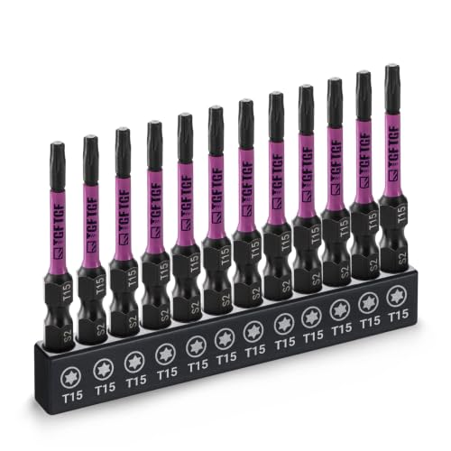 TGFTGF 12PCS T15 Impact Torx Bit Set, 2" S2 Steel Star Bits Set with Magnetic CNC Machined Tips, 1/4" Hex Shank Torx Bits for Power Tools & Drill, with Storage Case, Automotive Home Professional DIY
