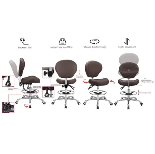 Kaleurrier Office Drafting Chairs with Backs,Talll Office Chairs | Ergonomic,Heavy Duty Drafting Stool Adjustable Height,for Art Studio Standing Desk Kitchen Garage Shop Dental Hair Salon - color: Brown