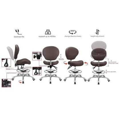 Kaleurrier Office Drafting Chairs with Backs,Talll Office Chairs | Ergonomic,Heavy Duty Drafting Stool Adjustable Height,for Art Studio Standing Desk Kitchen Garage Shop Dental Hair Salon - color: Brown