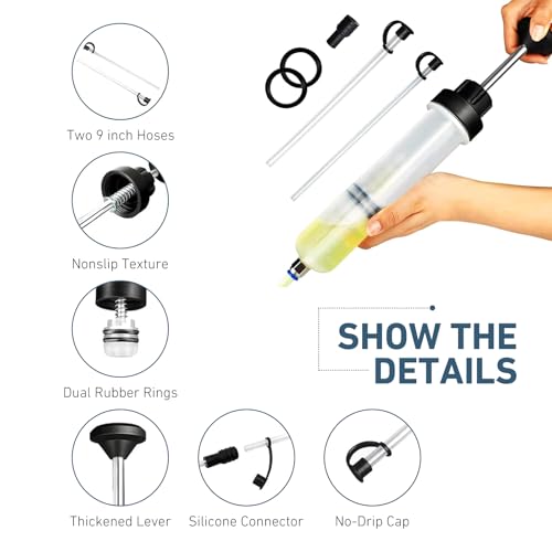 Automotive Fluid Extractor Pump, 200cc Oil Syringe Transfer Tool | Manual Fluid Extractor Pump, 200cc Oil Syringe Suction Tool, Transfer Gear Brake Power Steering Fluid, Automotive Siphon