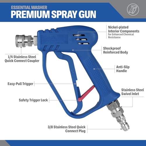 Essential Washer Short Pressure Washer Gun with Stainless Steel Swivel | Compatible with Foam Cannon | High Pressure Water 4000 PSI - style: Stainless Swivel Gun