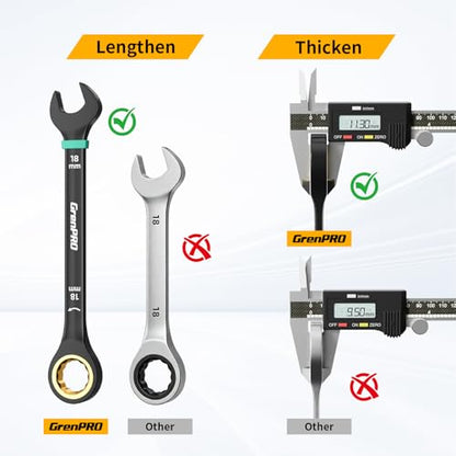 GRENPRO Ratchet Wrenches Set, 23-Piece Ratcheting Wrench Organizer With Color Ring For Mechanics Tool Box Set, Metric And Standard & SAE, 6-18MM & 1/4"-3/4" Long Large Open End Combination Wrench Sets - style: Ratcheting Wrench Set with Color Ring (Metric