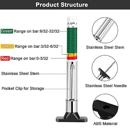 Tire Tread Depth Gauge,Tire Tread Gauge Color Coded,Tread Depth Gauge in 1/32 inch(Pack of 2)