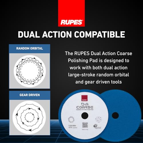 RUPES 9.DA180H Pack of 12 Blue D-A Coarse Cutting Foam Pads 180mm | Ideal for Paint Correction & Gloss Enhancement | Mild to Severe Defect Removal | Compatible with 6" Backing Plate - size: Coarse 180mm, style: Pack of 12