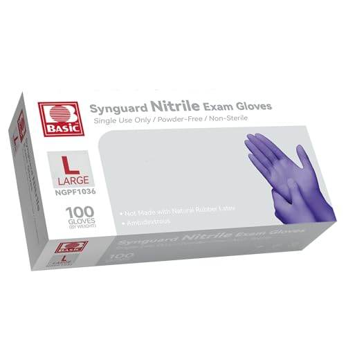 Basic Nitrile Exam Gloves, Medical Violet Blue Gloves Large Disposable Latex Free Powder-Free For Exam, Food Prep Cleaning, 100 Pcs, L, NGPF1036 - size: Large, style: Pack of 100