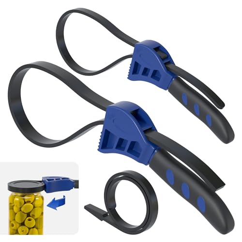 Strap Wrench Set, 2pcs Adjustable Rubber Strap Wrench, Oil Filter Strap Wrench, Max Diameter 4" and 6" with Rubber Belt, Jar Opener for Weak Hands