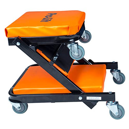 Pro-Lift Foldable Z Creeper - 2-in-1 Rolling Folding Car Creeper & Seat - 40" Adjustable Roller Garage Chair Lay Down or Sit, 450 LBS Capacity Under Car Roller Creeper with 6 Swivel Casters - color: Orange