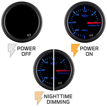 GlowShift Tinted 7 Color -30 inHg Vacuum Gauge Kit, 2-1/16" 52mm | Includes Mechanical Hose, T-Fitting & Wiring, Multi-Color Analog Display, Black Dial, Smoked Lens, For Car & Truck