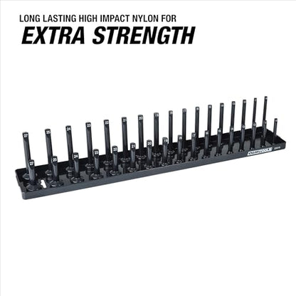 OEMTOOLS 22210 1/2" Metric Socket Organizer, 1/2 Socket Holder for Deep and Shallow Sockets, Labeled Posts, Dual Rail, Holds 10 mm to 27 mm - size: 1/2"