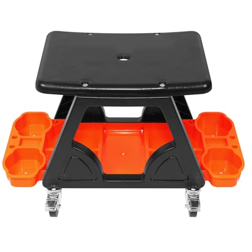 Auto Dynasty Steel Mechanic Tool Rolling Seat with Tool Tray Max 200 Lbs for Household Home Garage Warehouse Office, Orange
