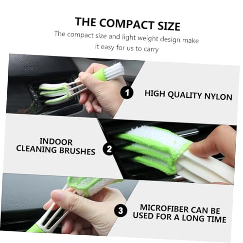 3pcs Car Air Vent Detail Brush Set for Interior Crevice and Louver Cleaning, Green Mini Duster Tools for Automotive Air Conditioner Vents and Dashboard Maintenance