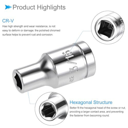 6-Point Socket, 1/4" Drive 3/16" Deep, Polished Chromed CR-V SAE Standard Shallow Impact Socket - (Applications: for Ratchet Torque Electric Wrenches Car Repair), 2-Pieces - size: 3/16"