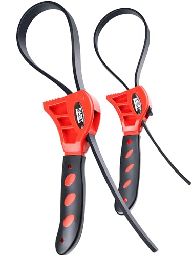 SMART JERRY 2-Pack Rubber Strap Wrenches, Adjustable Oil Filter Wrench | Rubber Wrench, Belt Wrench, Shower Head Wrench, PVC Pipe Wrench, Water Filter Wrench, Plumbers Wrench, Strap Wrench Plumbing