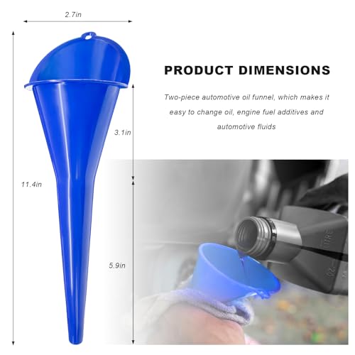 Sun Walker 2PCS Oil Funnel, Multi-Purpose Plastic Engine Oil Funnels with Long Neck, Automotive Spill Saver Funnel for Filling Fuel Diesel Lubricant Coolant & Other Liquids (Blue) - color: Blue