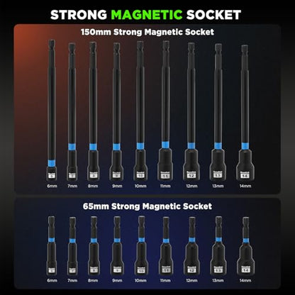TecoTek 52PCS 1/4" Drive Impact Socket Set & Magnetic Nut Driver Set, Deep & Shallow Socket Metric(4-15mm), Metric Nut Driver Set(6-14mm) for 1/4" Quick-Change Hex Shank