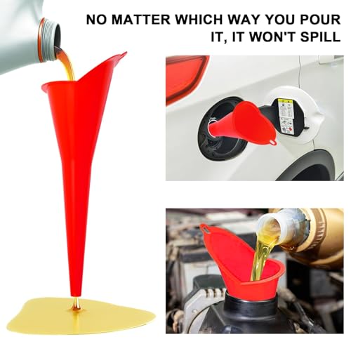 Long-Neck Oil Funnel for Automotive – Multi-Function Plastic Funnel for Oil, Gas & Lubricants – Universal Car Accessory (Red (2-Pack)) - color: Red (2-Pack)