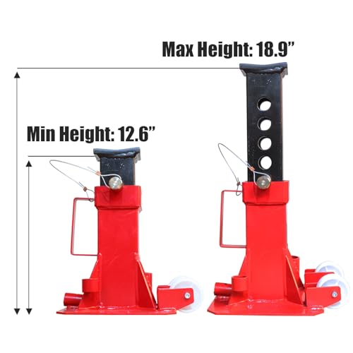 Big RED ATZ120006P Torin Heavy Duty Jack Stands: Pin Style Jack Stand with 2 Casters and Handle, Easily Portable Car Stand for Car SUV, Truck and Pick Up, 12 Ton (24,000 lb) Capacity, Red - size: 12 ton, style: Deluxe Base