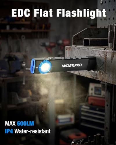 WORKPRO Rechargeable Flashlight, Magnetic EDC Flashlight Rechargeable, Flat Pocket Flashlight with UV Light, Slim LED Flashlight for Camping, Garage, Car Repair and Emergency-Black - color: Black