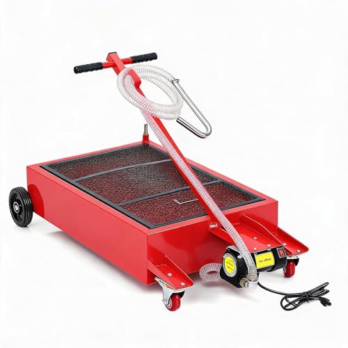 20 Gal Electric Low Profile Oil Drain Pan,110V High-Flow Pump,8 ft Hose & Folding Handle&Rolling Cart, Heavy-Duty for Trucks, RVs, SUVs, Red. - color: 20 Gal-Red