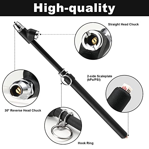 CZC AUTO Tire Pressure Gauge Heavy Duty Air Pressure Tire Gauge, Straight-on Foot Dual Head Chucks, Black Painting, 10-150PSI 100-1000KPa for Semi Truck Car RV Van（1 Pack） - style: 1 Pack
