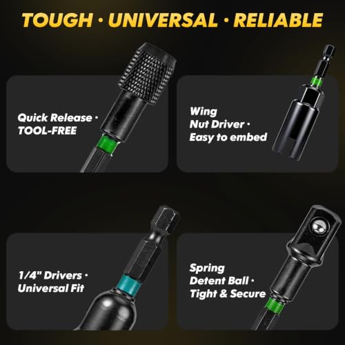 Upgraded 54-Piece Impact Magnetic Nut Driver Set, 1/4" Metric & SAE Impact Drill Driver Bit, Wing Nut Driver, Screwdriver Bit, Socket Adapters, Quick-Release Extension, Bit Extension Holder