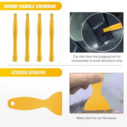 GOOACC 102Pcs Trim Removal Tool, Auto Push Pin Nylon Bumper Retainer Clip Set Fastener Terminal Remover Tool Round Handle Crowbar Kit Car/Radio Panel, Yellow - color: 102Pcs Clips+ Remover Yellow