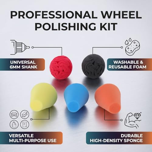 POCREATION 5 Pcs Polishing Cone Wheel Polishing Kit 6mm Shank Car Wheel Hub Buffing Sponge Pads for Easy Attaches to Standard Household Drill