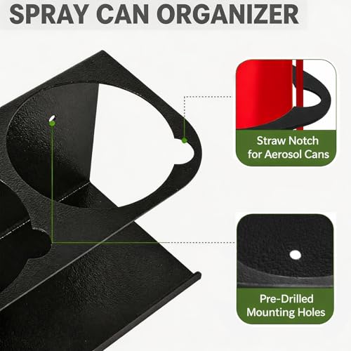 2 Pack Wall-Mounted Spray Bottle Holder, Heavy-Duty Steel Black Aerosol Can Storage Rack with 10 Holes, Spray Paint Can Organizer for Garage, Shop, Home, Tool Trailer & Service Truck - size: 2 Pack