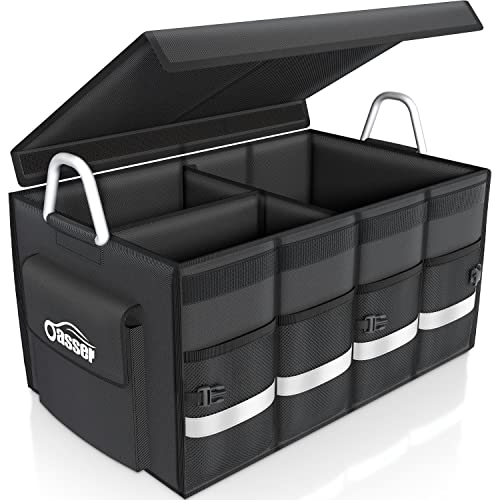 Oasser Trunk Organizer, Large, Black | Waterproof, Collapsible, Foldable Hard Cover, Aluminium Alloy Handle, Reflective Strip - color: Black, size: Large