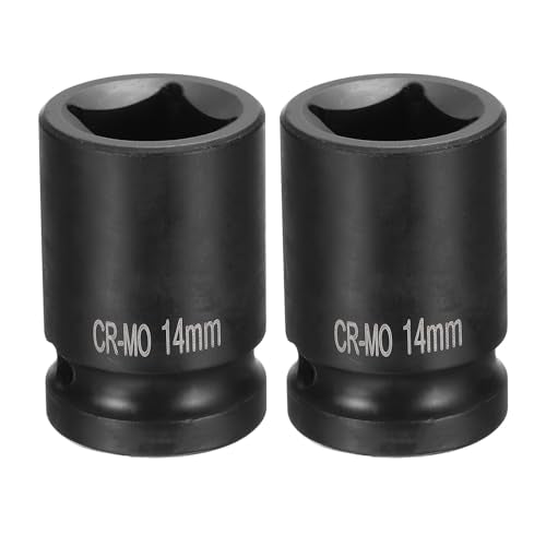 HARFINGTON 2pcs 4 Point Square Socket 1/2" Drive 14mm Metric Square Impact Socket CR-MO Blackening Standard Wheel Sockets Pneumatic Socket Tool for Auto Repair Mechanical Maintenance Home Use - size: 14mm