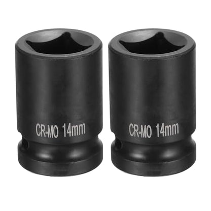 HARFINGTON 2pcs 4 Point Square Socket 1/2" Drive 14mm Metric Square Impact Socket CR-MO Blackening Standard Wheel Sockets Pneumatic Socket Tool for Auto Repair Mechanical Maintenance Home Use - size: 14mm