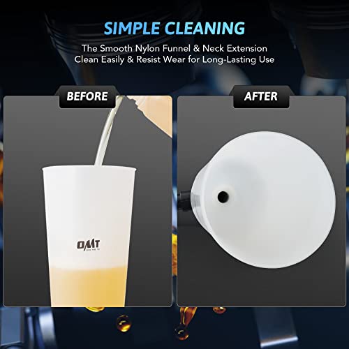 OMT Engine Oil Funnel Set, 2-Quart Spill-Free Filling Kit, 8 Adapters | Nylon & Steel Build; Flexible Extension Tube, No-Mess Refills, Coolant & Fluid Changes, Automotive Mechanics, DIY Vehicles