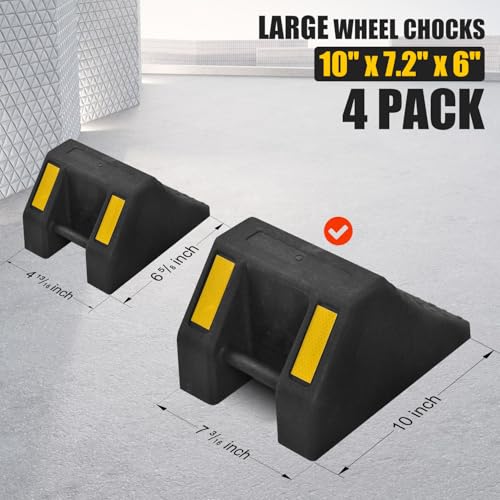 Heavy-Duty Rubber Wheel Chocks, Ergonomic Portable Durable Wheel Chock with Handle, Wheel Wedge, Wheel Stopper for Cars, Motorcycles, Travel Trailers (Large - 4Pack) - size: Large - 4Pack