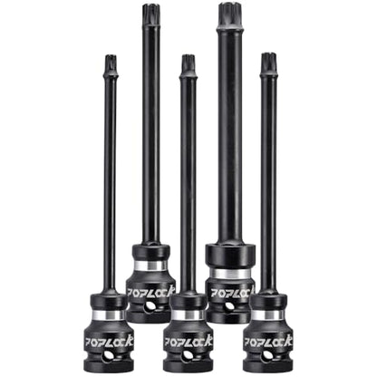 Poplock Impact Driver Set | 5-Piece ½ inch Drive Star Bit Set | 150mm Long Impact Driver Bit Set with 6-Lobed Allen Tips for Torx Fasteners T30 T40 T45 T50 T55 - size: 5 PCS