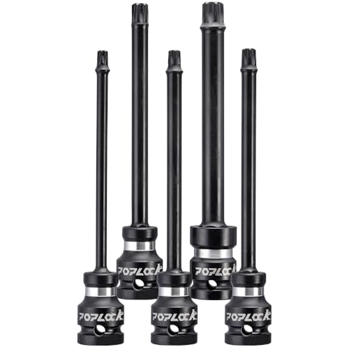 Poplock Impact Driver Set | 5-Piece ½ inch Drive Star Bit Set | 150mm Long Impact Driver Bit Set with 6-Lobed Allen Tips for Torx Fasteners T30 T40 T45 T50 T55 - size: 5 PCS