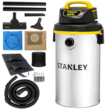 STANLEY Wet Dry Vacuum,4.5 Gallon 4HP Wall Mounted Shop Vac,26 Cleaning Ranging Stainless Steel Tank,Garage/ Home/Upholster/Laundry/Rooms Vacuum SL18133 - color: Sl18133