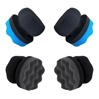 4 Pcs Tire Shine Applicator Pads, Tire Dressing Applicator, Reusable Tire Shine Sponge Wave Contoured for Car Detailing, 3.15inch (2 Blue & 2 Black) - size: 3.15inch-2 Black & 2 Blue