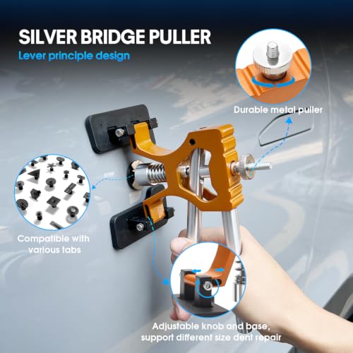 Upgraded Paintless Dent Repair Kit - 132PCS Car Dent Puller Tool Set with Heavy Duty Slide Hammer, Golden Dent Lifter, Bridge Puller, Hot Glue Gun & Tabs for Auto Body Hail Damage, Door Dings Removal