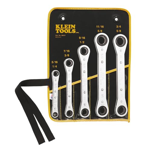 KLEIN TOOLS 68221 SAE Ratcheting Box Wrench Set, 5 Piece, 10 Sizes, Made in USA - size: 5-Piece