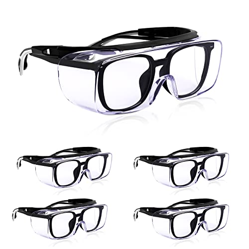 MORK&SUKY Safety Glasses Fit Over Prescription Eyeglasses, ANSI Z87 Certified,Anti-Fog Eye Protection for Men and Women. - color: Black/Gray（5pack）