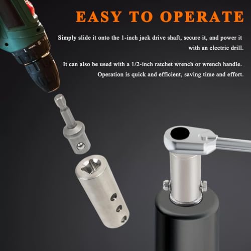 Trailer Jack Drill Adapter, Camper Jack Electric Drill Connector with 1/2 Inch Socket Adapter Bit, Heavy Duty Three-Hole Attachment Kit Fits 1 Inch Drive On Trailer Jacks